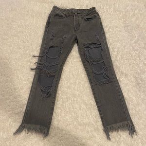 NWOT LF Carmar grey, high-waisted ripped jeans